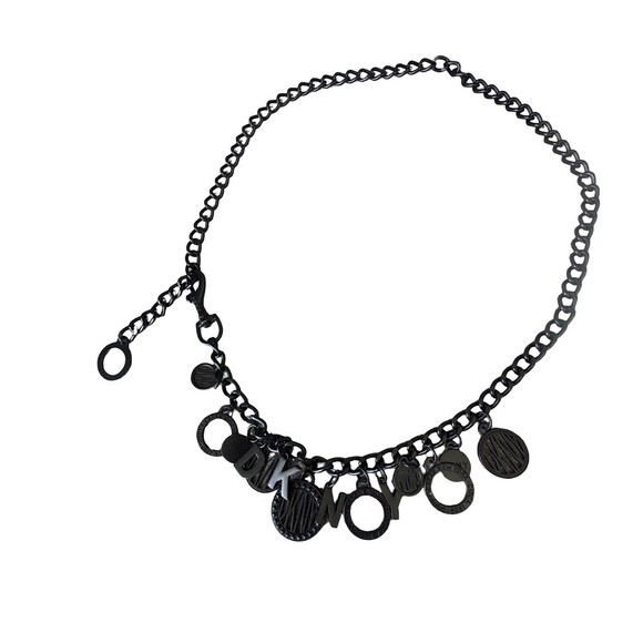 DKNY vintage Subway Token Logo Black Metal Chain Charm Belt 42\